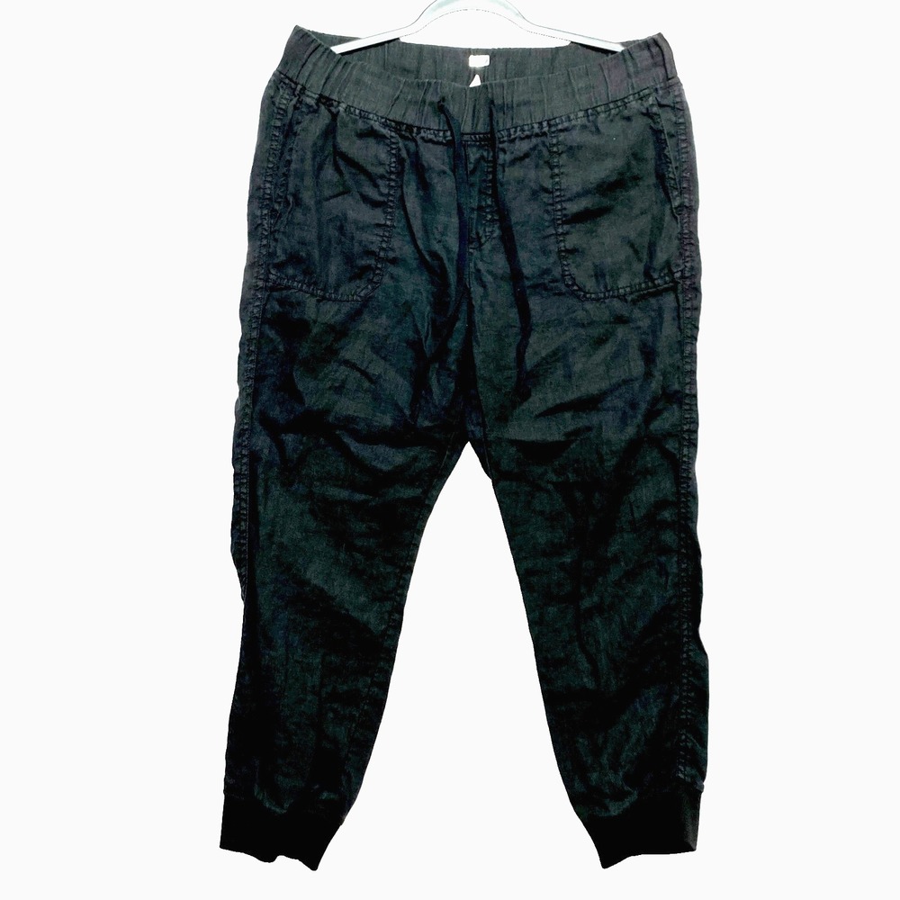 Caslon Jogger Womens Medium Petite Black Linen Casual Lounge Pants Drawstring